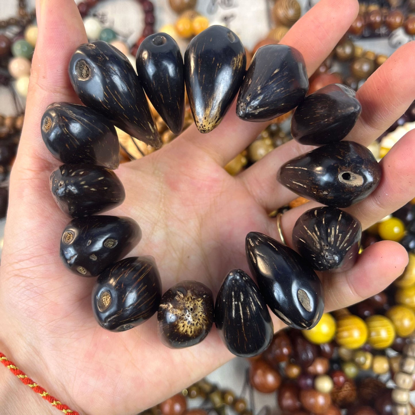 String Crafts Ebony Cinnabar Bodhi Night Market Stall Buddha Bracelet