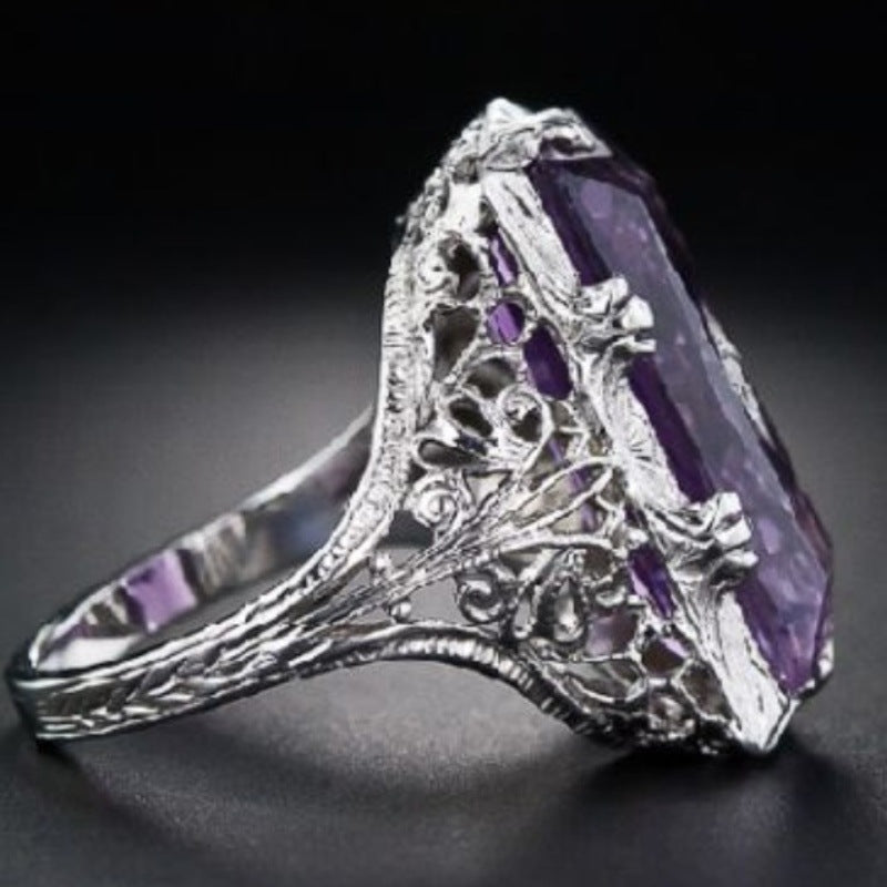 Chamfered Rectangular Purple Imitation Crystal Princess Rings