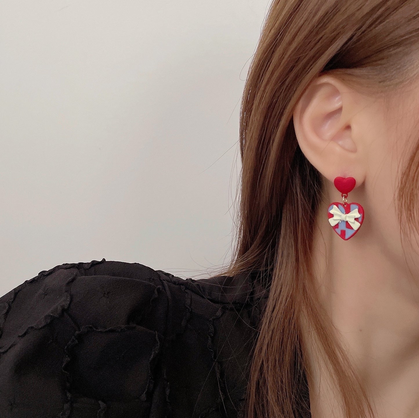 Women's Needle Sweet Elegance Red Love Heart Fashionable Earrings