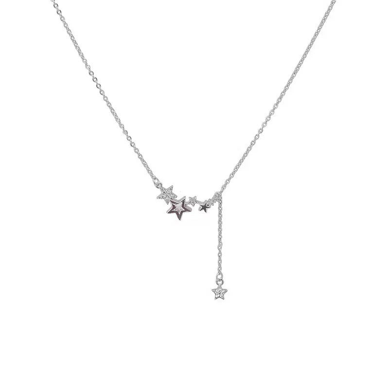 Women's Light Luxury High-grade Pentagram Zircon Tassel Clavicle Necklace