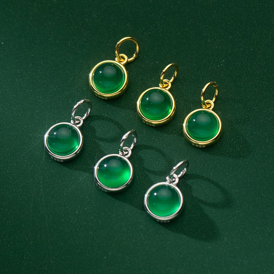 Electric White Gold Plated Inlaid Green Chalcedony Pendants