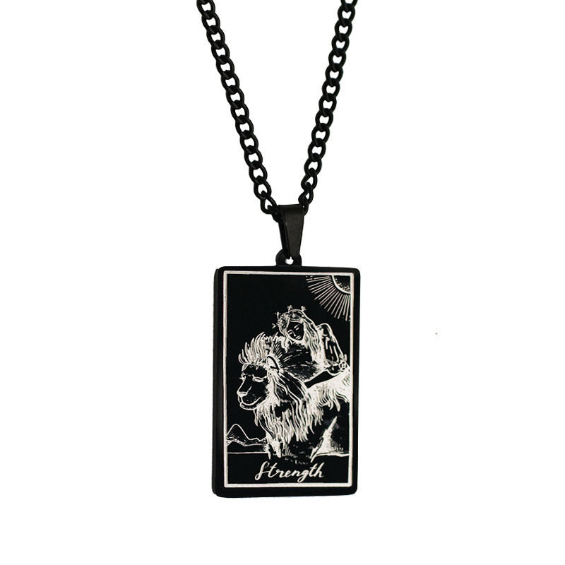 Zhang Tarot Titanium Steel Retro Rectangular Necklaces