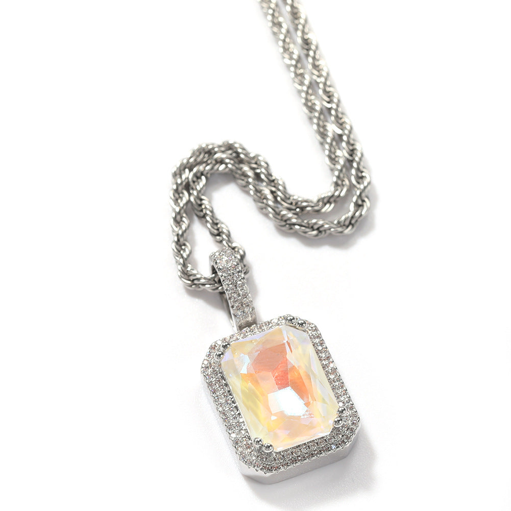 Fluorescent Square Solid Gemstone Niche Bag Necklaces