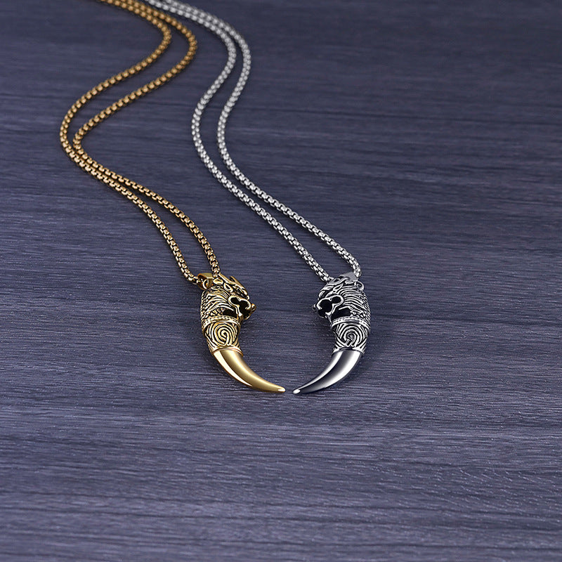 Men's Wolf Tooth Titanium Steel Stainless Hip Hop Niche Necklace