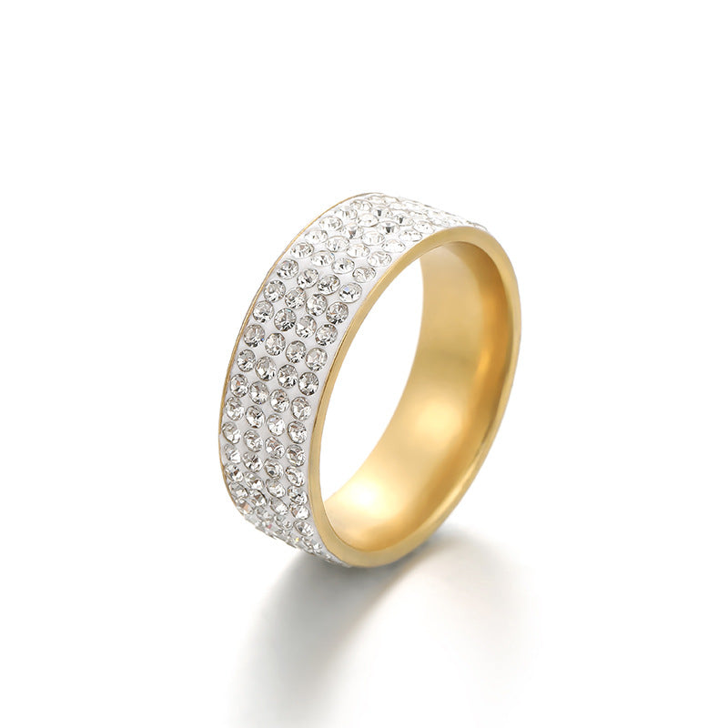 Men's Row Clay Diamond Titanium Steel Simple Rings