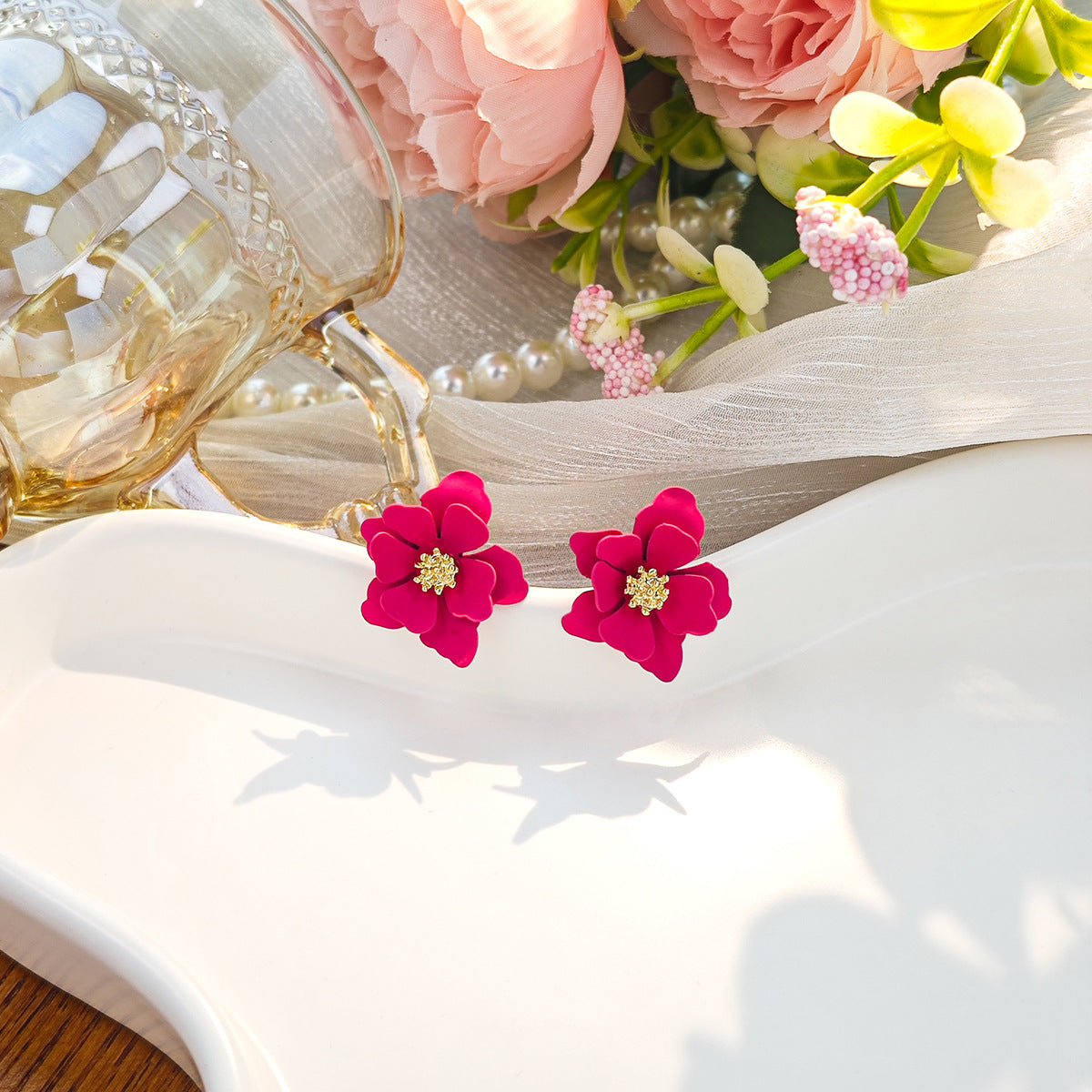 Frosted Flower Female Fashion Petal Sweet Natural Graceful Stud Earrings