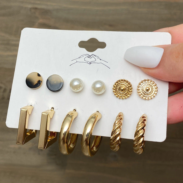 Ear Square Geometric Vintage Pearl Hepburn Style Earrings