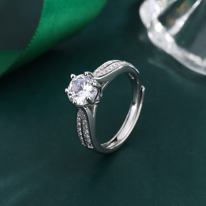 Eight Hearts Arrows Zircon Imitation Moissanite Female Male Six Claw Ring