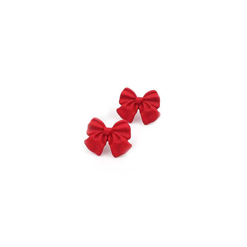 Women's Sweet Bow Red Matte Paint Style Earrings