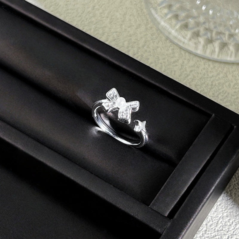 Sweet Style Niche Design Butterfly Flower Female Lace Hollow Out Ring