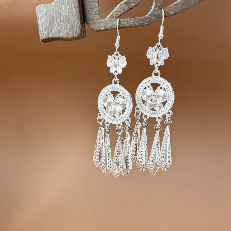 Sier Ethnic Style Peacock Retro Ear Hook Vintage Scenic Spot Earrings