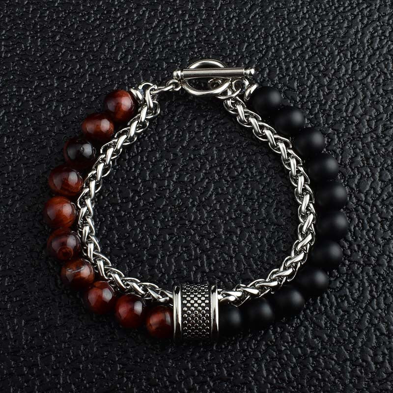 Men's Stainless Steel Basket Chain Frosted Stone Bracelets