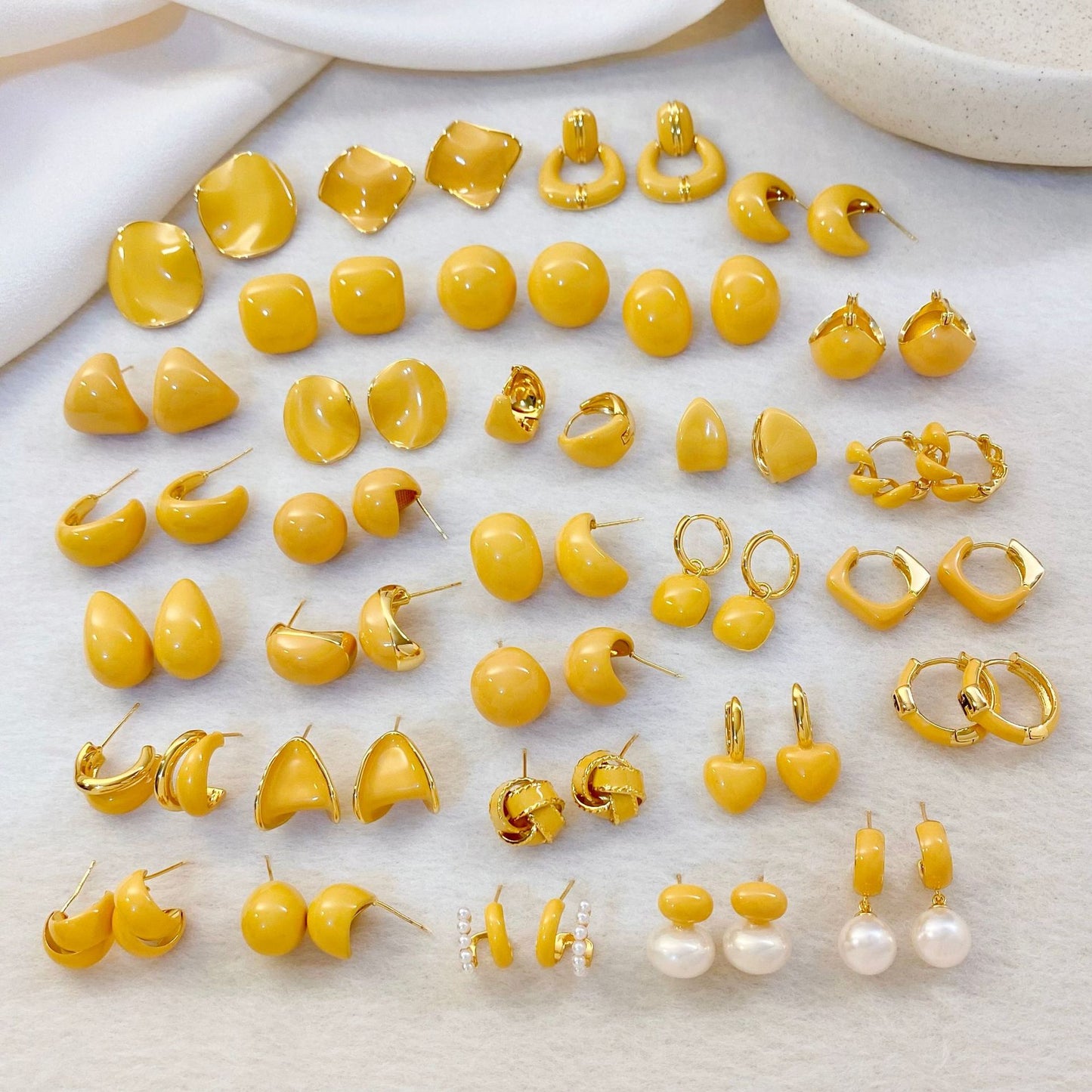 Plated Real Gold Ginger Flower Enamel Drip Glazed Female Sweet Earrings
