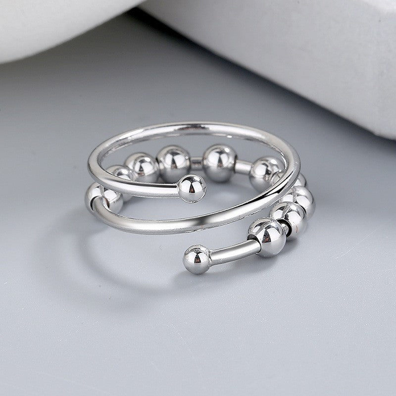 Women's Sier Anxiety Three-ring Smart Index Finger Rotating Ring