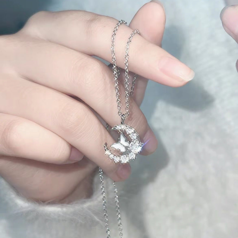 Moon Rhinestone Butterfly Female Minority Simple Temperament Wild Girlfriends Clavicle Necklaces