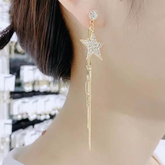 Women's Asymmetric Star Moon Tassel Exaggerated Temperamental Earrings