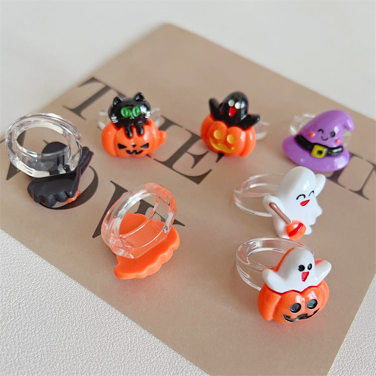 Women's Halloween Exaggerated Fun Resin Demon Ghost Rings