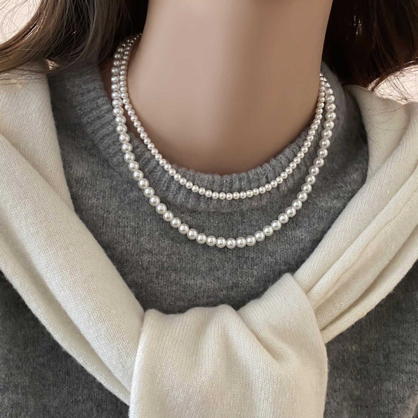 Women's Perfect Circle Pearl Twin Sweater Chain Light Necklaces