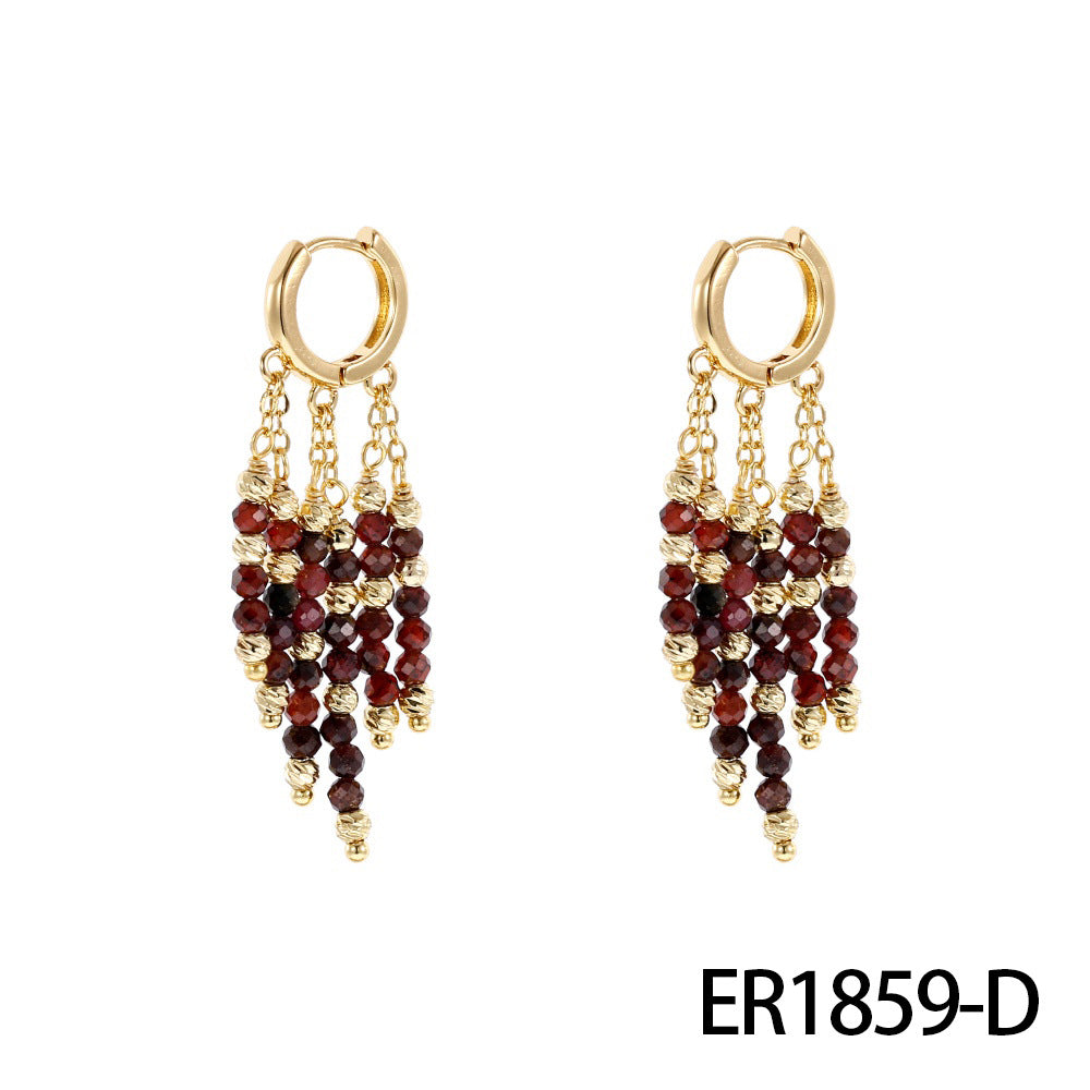 Light Luxury Temperament Stone Tassel Vintage Eardrops Niche Design Earrings