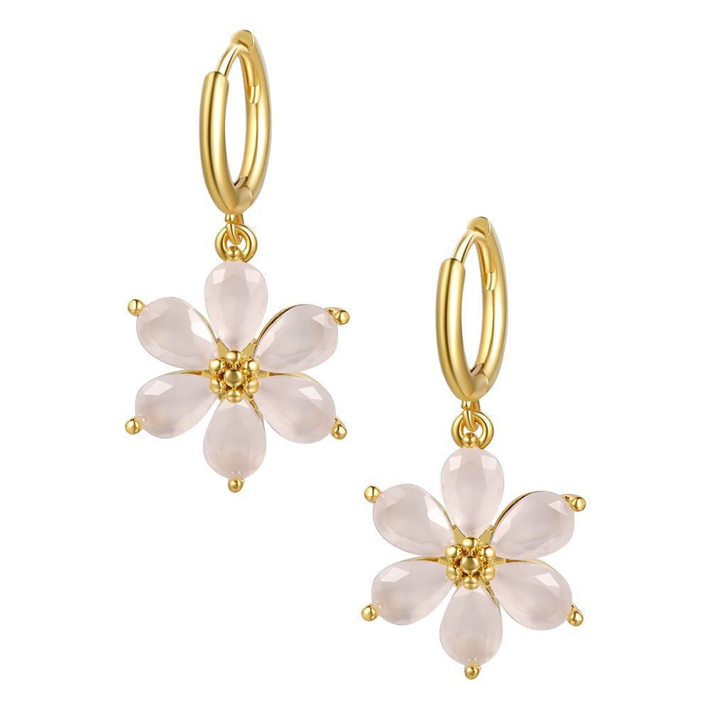 Flower Gold Protection Color Zirconium Copper Parts Earrings
