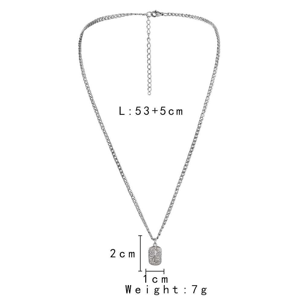 Men's Square Plate Trendy Clavicle Chain Personality Hip Hop Style Necklace