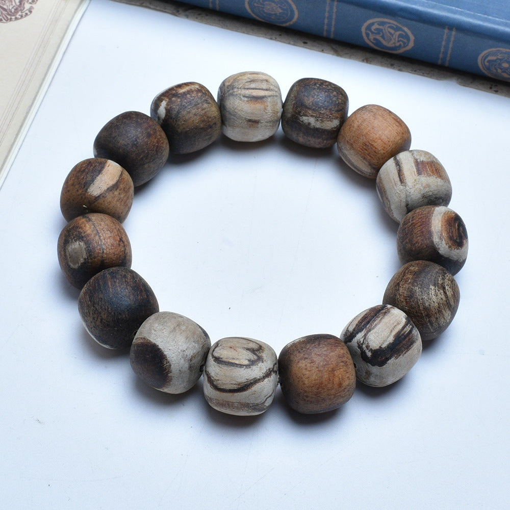 Wooden Prayer Beads Rosary Log String Flower Leather Bracelet