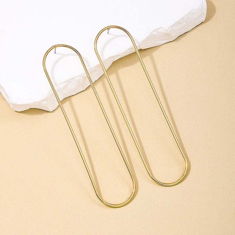 Women's Minimalist Style Exaggerated Metal Geometry Hollow Oval Long Elegant Earrings