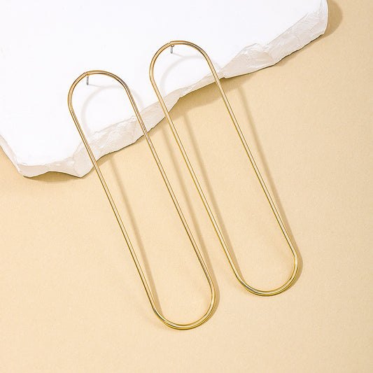 Women's Minimalist Style Exaggerated Metal Geometry Hollow Oval Long Elegant Earrings