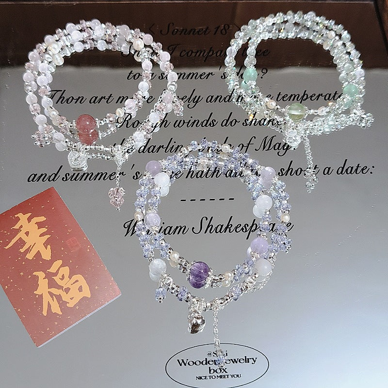 Of Sier Fine Natural Crystal Double Fashion Sweet Party Girlfriend Bracelet