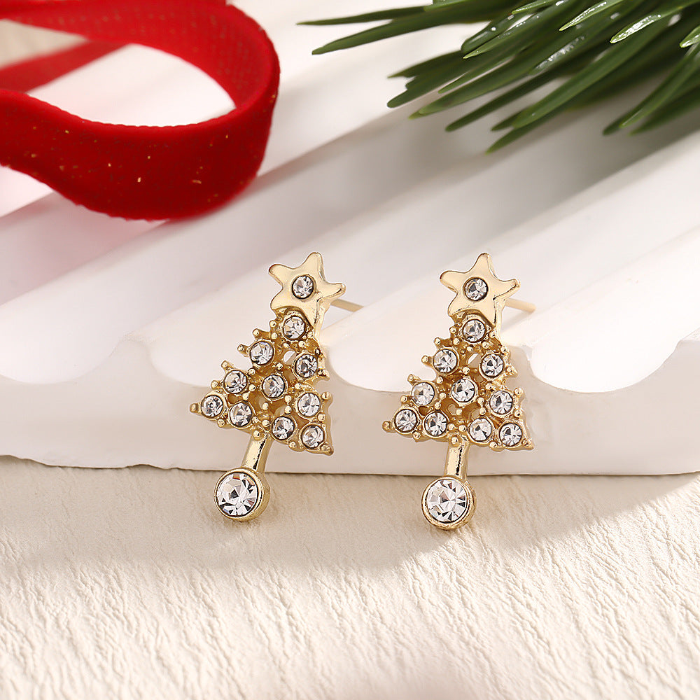 Fashion Elk Tree Snowflake Rhinestone Personalized Stud Earrings