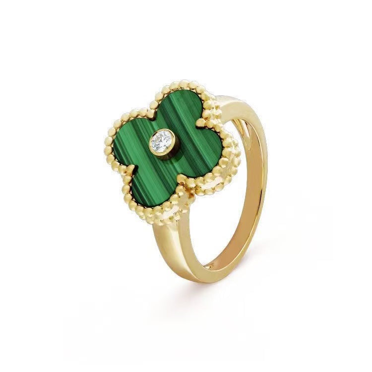 Gold High Version November's Clover Rose Natural Fritillary Full Diamond Rings
