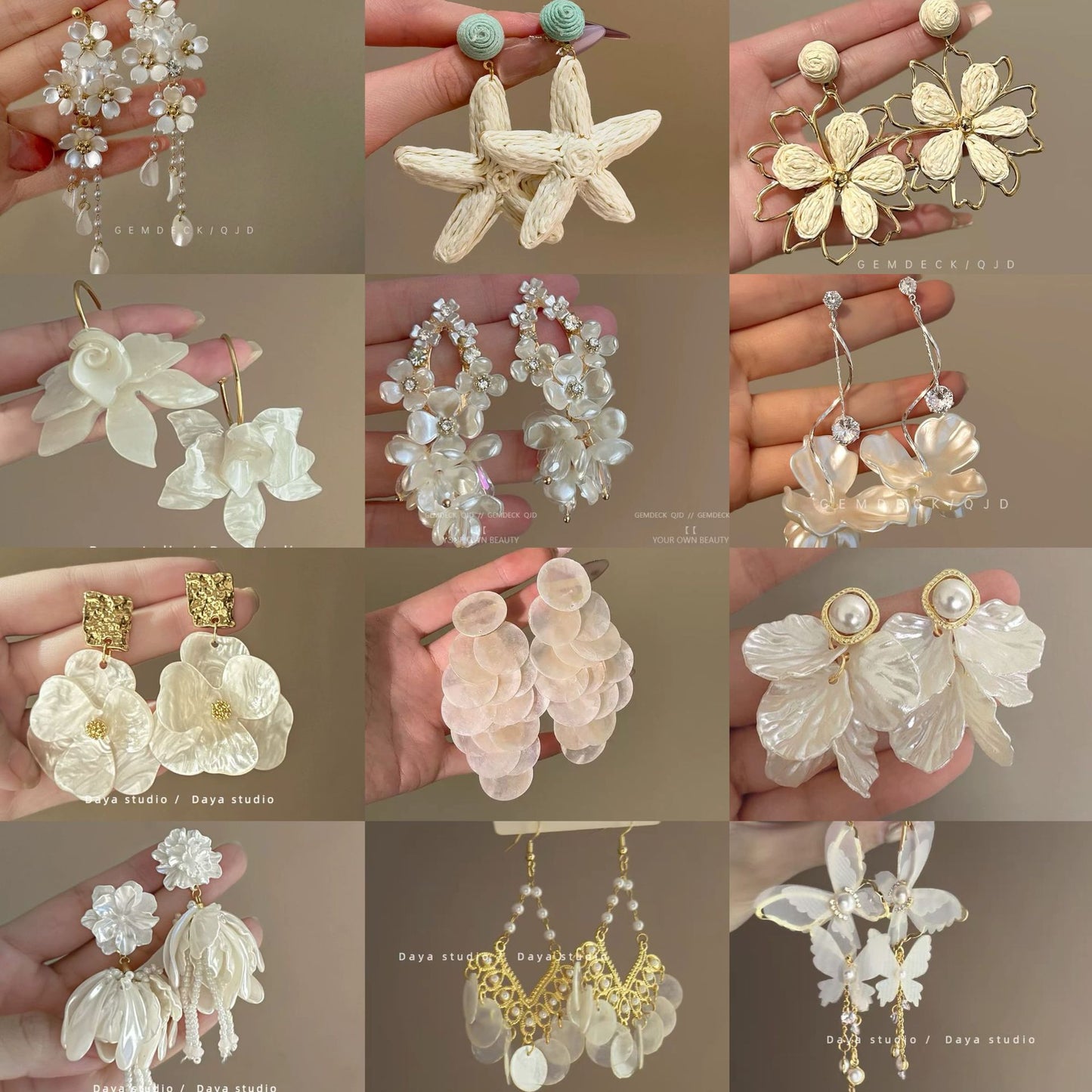 Needle Raffia Fabric White Flower Light Luxury Rings