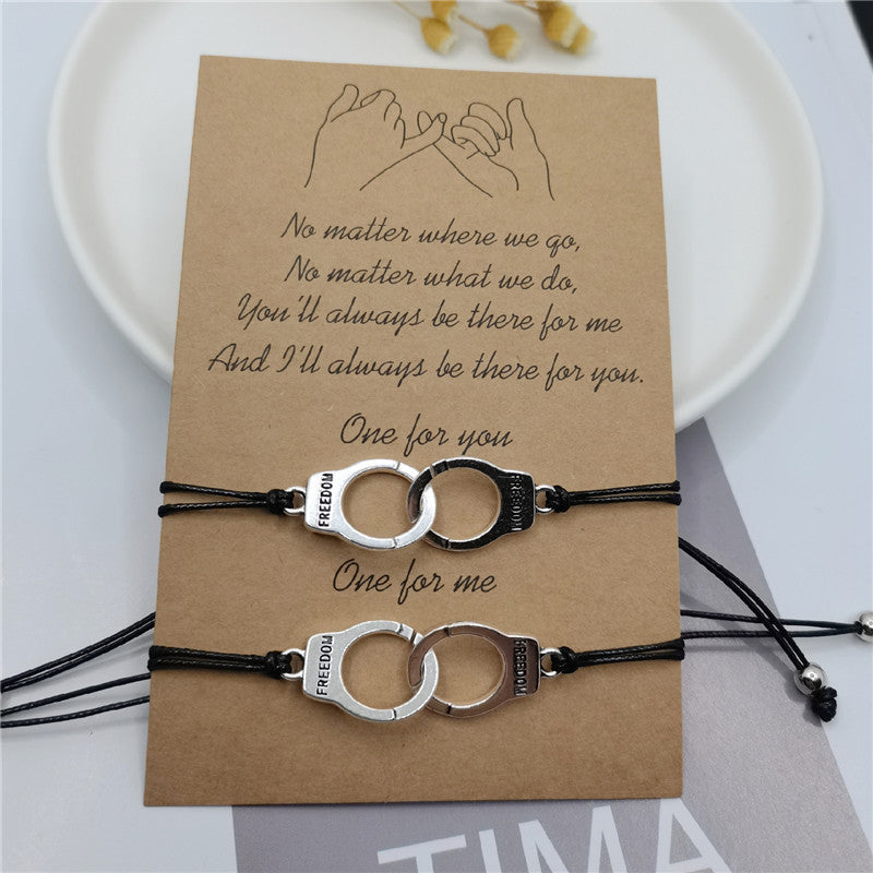 Creative Letters Handcuffs Wax Rope Woven Couple Bracelet