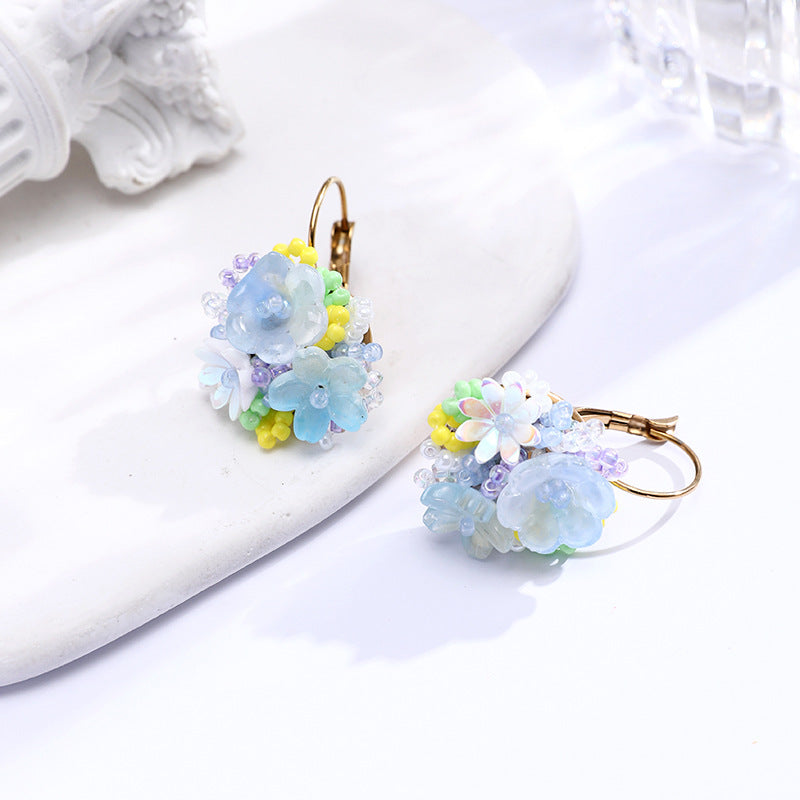 Women's Flower Seaside Vacation Style Color Embroidered Stainless Steel French Ear Bracelet