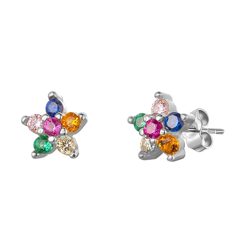 Sier Needle Color Flower Diamond Petite Female Creative Fashion Simple Rings