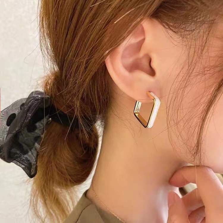 Sier Needle Tide Retro French Drip Glazed Earrings