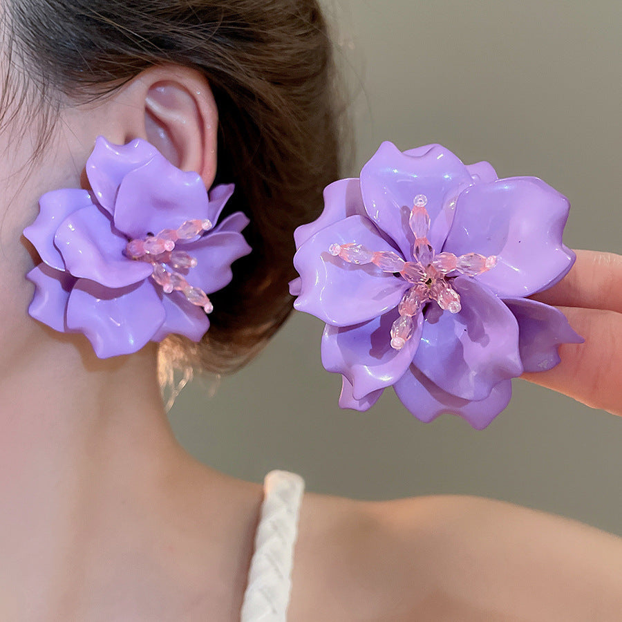 Women's Needle Fabric Purple Flower Tassel Light Luxury High-grade Temperament Fashionable Earrings