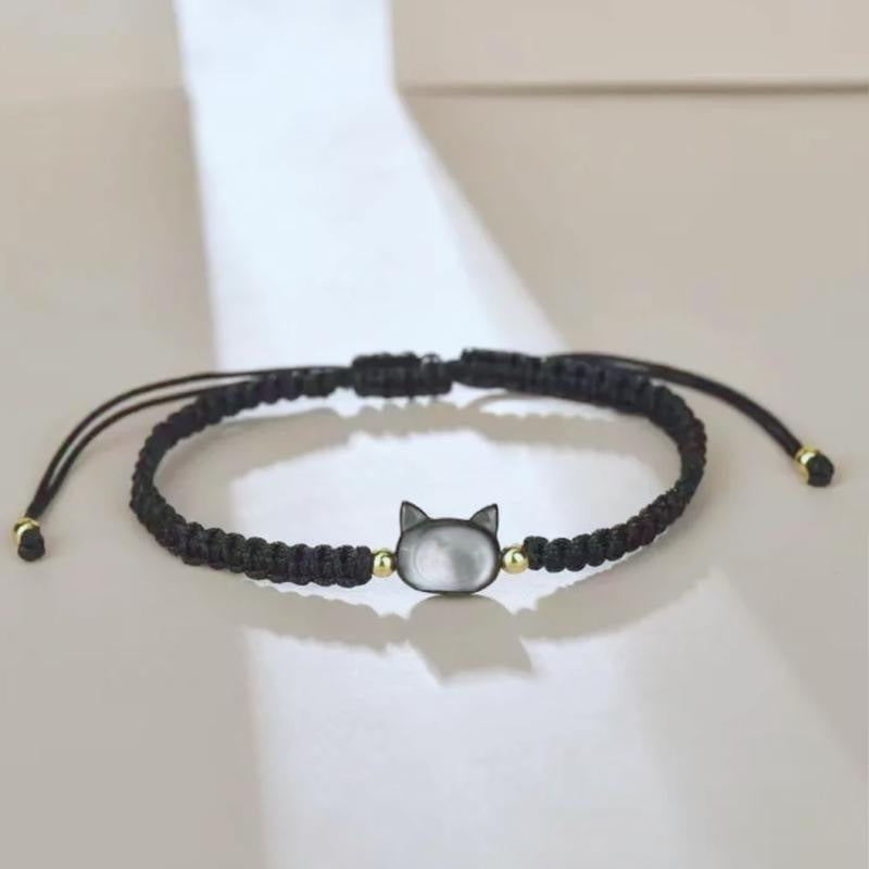 Simple Black White Shell Cat Woven Wrist Bracelets