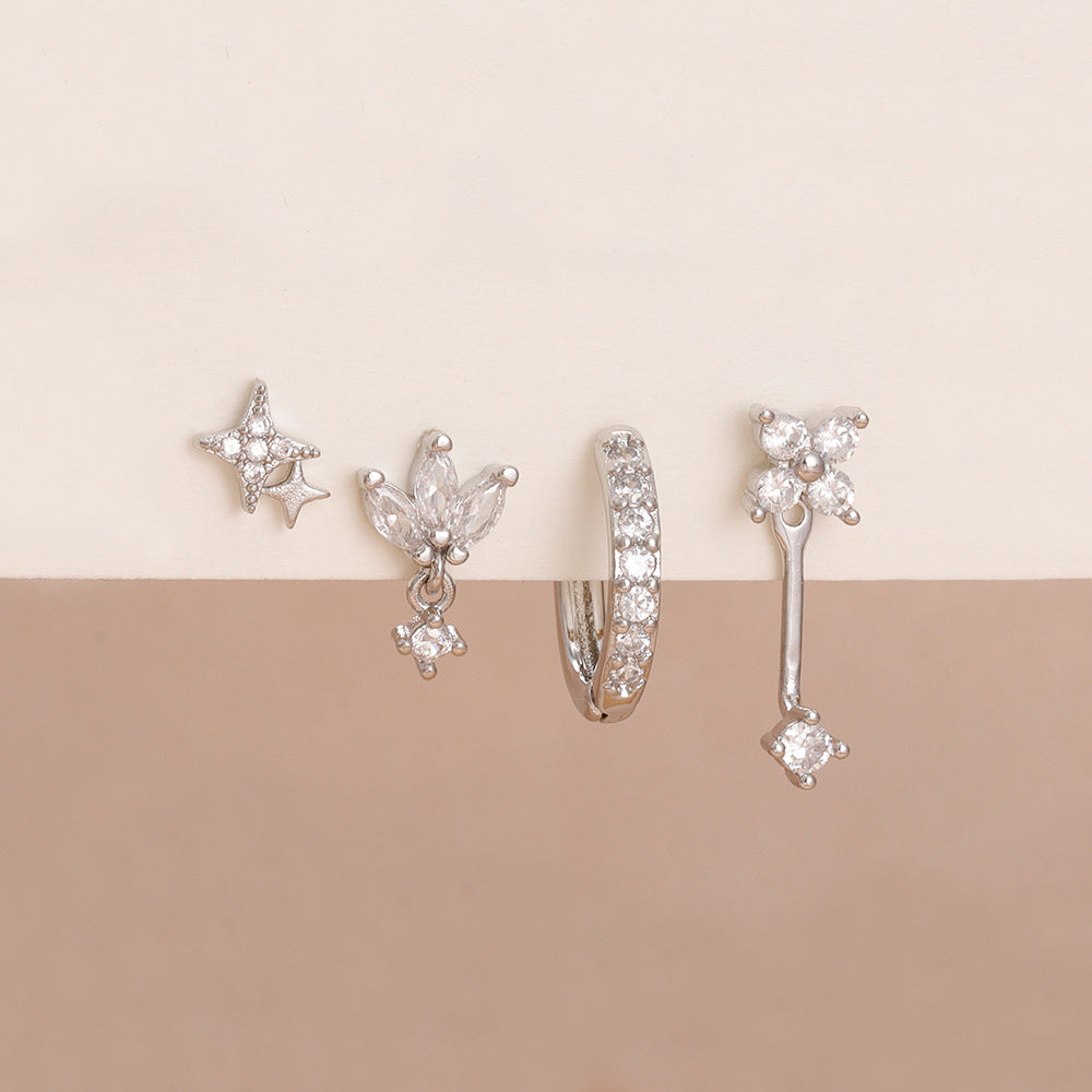 Light Luxury Zircon Flower Ear Female Star Moon Design High-grade Stud Earrings