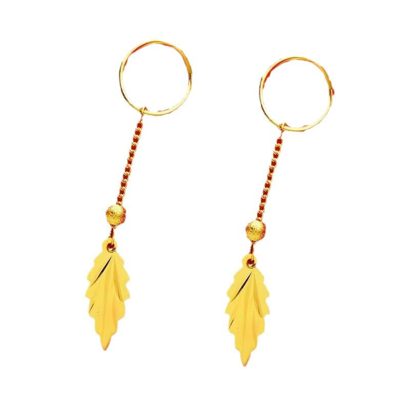 Women's Tassel Leaf Imitation Gold Lucky Beads Earrings