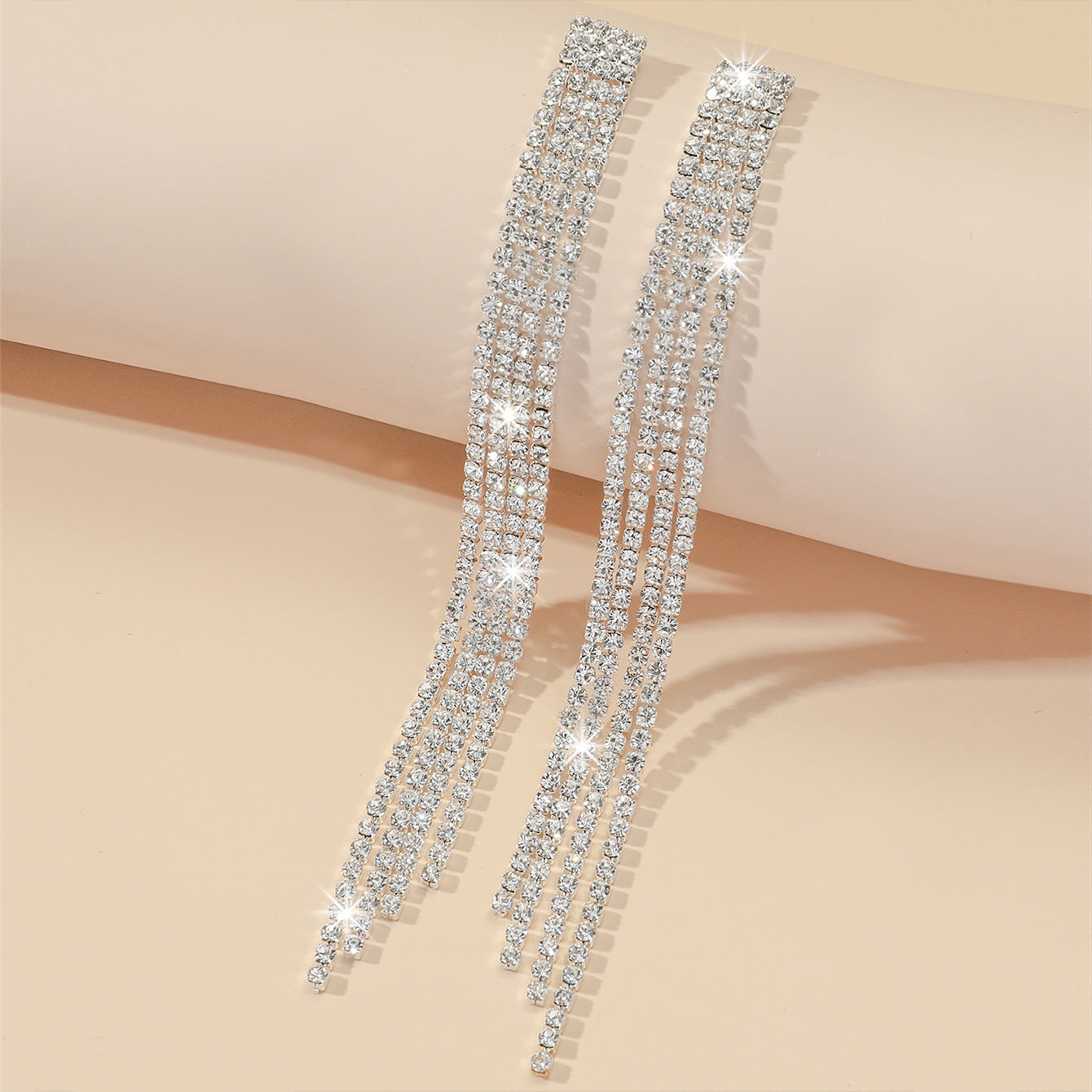 Sparkling Full Rhinestone Long Fringe Female Earrings