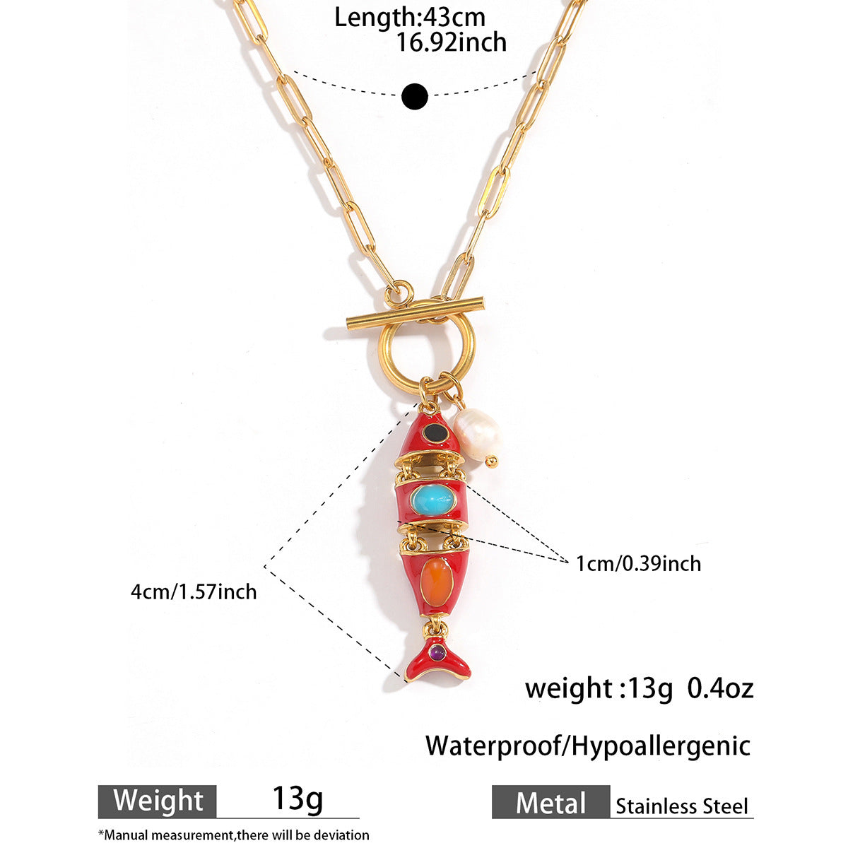 Stainless Steel Titanium Enamel Koi Small Fish Clavicle Chain Necklace