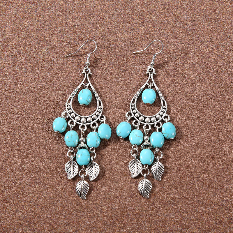Tassel Turquoise Retro Minority Ethnic Style Graceful Personality Tibetan Earrings