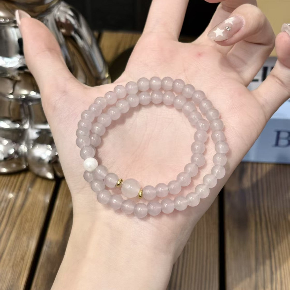 White Ash-gray Moonlight Double Circle Twin Refined Simple Fashionable Bracelet