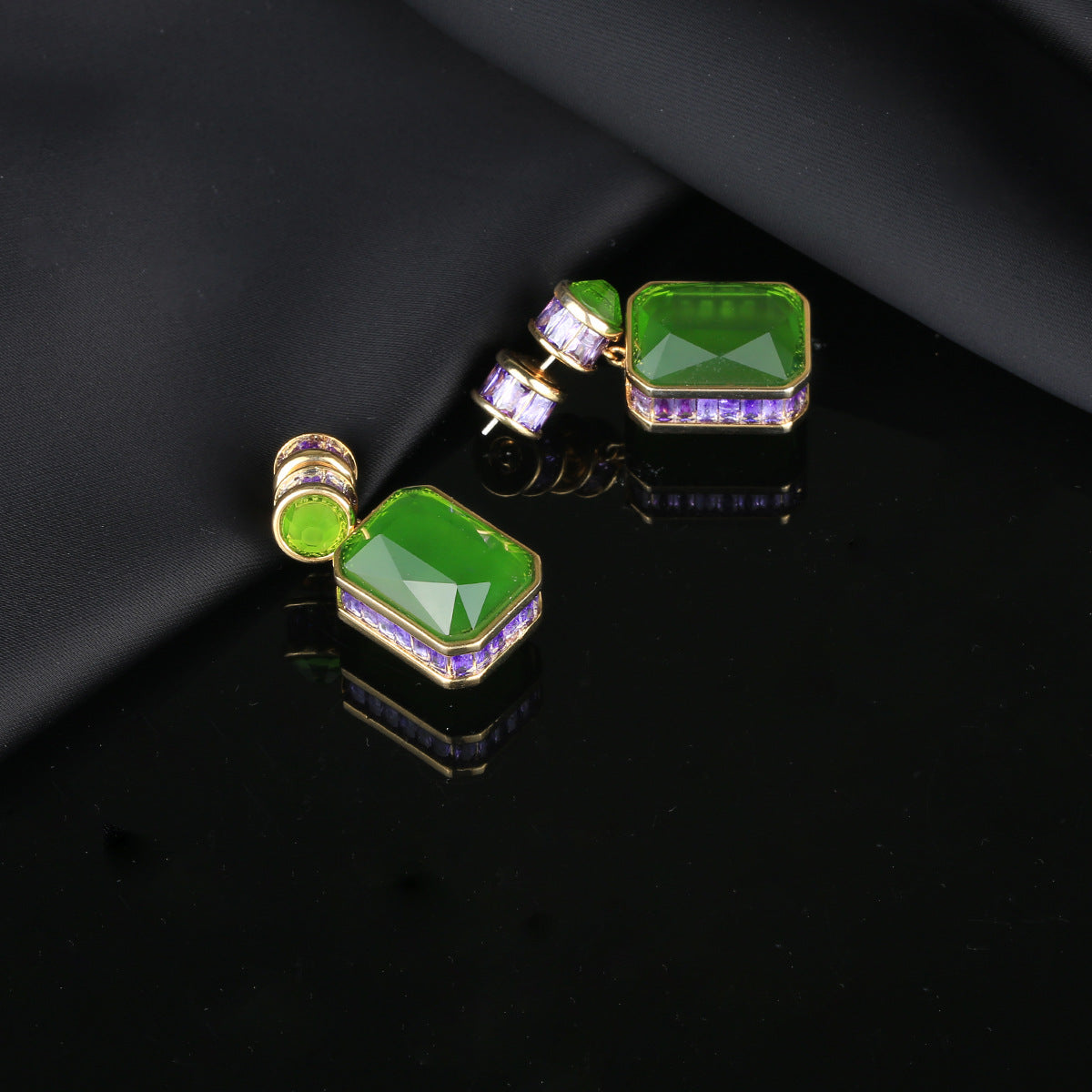 Long Gem Inlaid Zircon Light Luxury National Style Trendy Three-dimensional Earrings