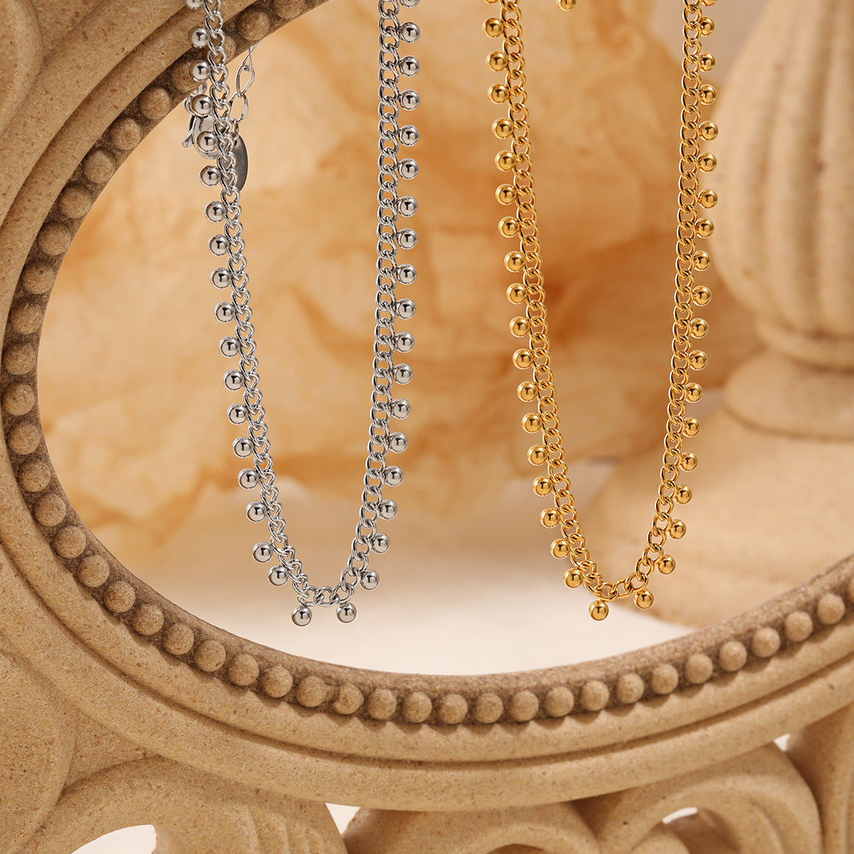 Women's Simple Stainless Steel Round Beads Chain Fashion Unique Design Necklaces