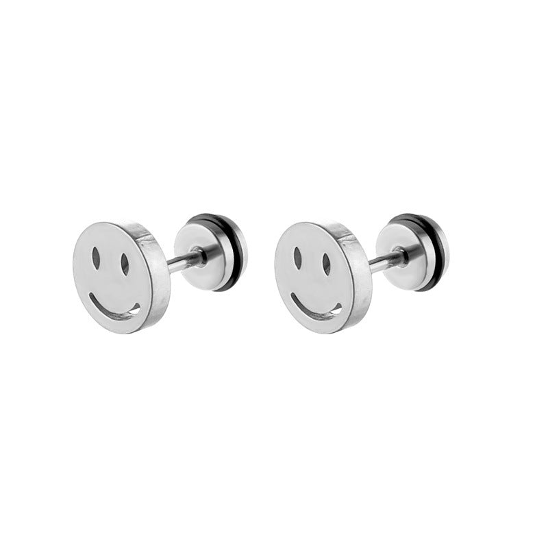 Korean Style Stainless Steel Bone Simple Round Smiley Face Personality Ear Buckle
