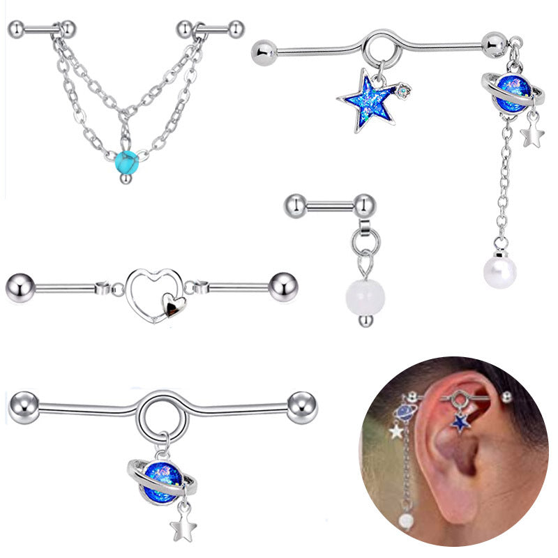 Pole Personality Planet Simple Popular Five-pointed Star Long Brush Holder Earrings
