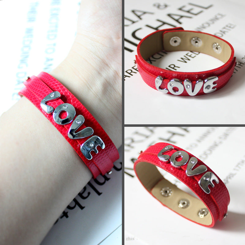 Wrist Strap Imitation Leather Personalized Letter Drop Oil Snap Bracelet