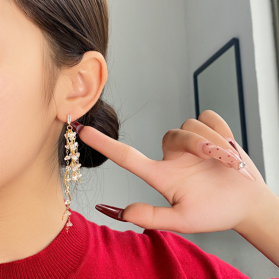 Women's French Entry Lux Long Zircon Tassel Stud Earrings